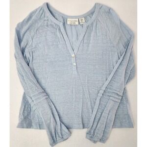 CALYPSO ST BARTH Top M Blue 100% Linen Casual Summer Spring Resort Popover